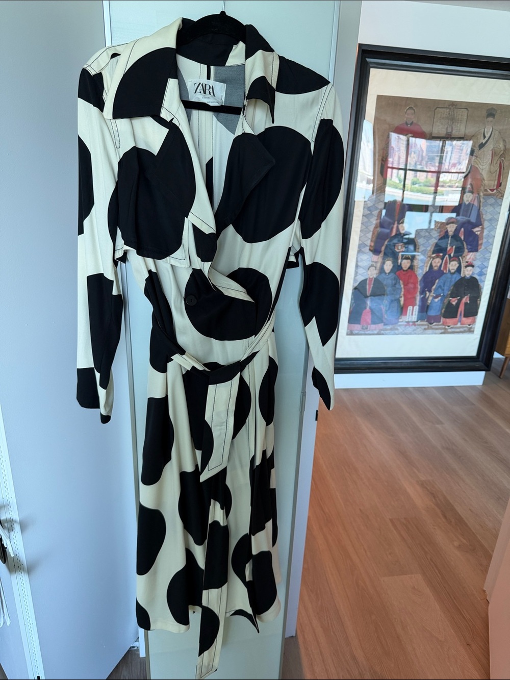 ZARA Black & Cream Polka Dot Wrap Coat/Dress